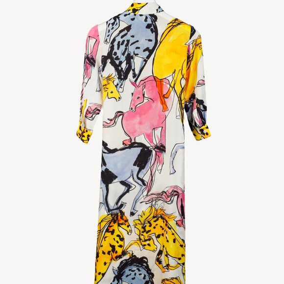Stella McCartney Resort 2020 Kaela White Horse-Print High-Neck Midi Dress - Picture 3 of 14